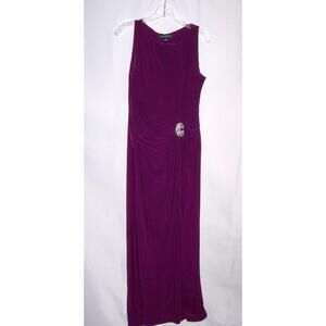 Lauren Ralph Lauren Plum Purple Ruched Sleeveless Rhinestone Maxi Dress Wmn's 10